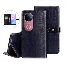 Per vivo V50 5G Global idewei Custodia per telefono in pelle con texture di coccodrillo (blu scuro)