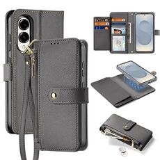 Per Samsung Galaxy S25 Edge 5G DUX DUCIS Lawa Series 2 in 1 Portafoglio con Cerniera Custodia per Telefono MagSafe Staccabile con Cordino (Grigio)