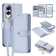Per Samsung Galaxy S25 Edge 5G DUX DUCIS Lawa Series 2 in 1 Portafoglio con Cerniera Custodia per Telefono MagSafe Staccabile con Cordino (Azzurro)