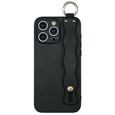 Per iPhone 16 Pro Max Custodia per telefono in TPU con supporto per cinturino ondulato (nero)