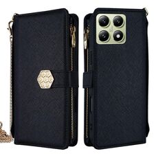 Per Xiaomi 14T 5G Custodia a tracolla in pelle con texture incrociata (nero)