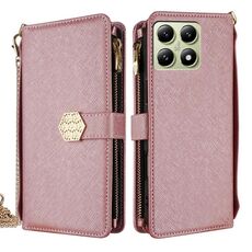 Per Xiaomi 14T 5G Custodia a tracolla in pelle con texture incrociata (oro rosa)