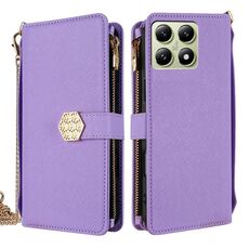 Per Xiaomi 14T 5G Custodia a tracolla in pelle con texture incrociata (viola)