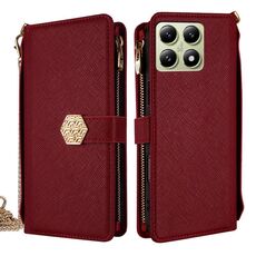 Per Xiaomi 14T 5G Custodia a tracolla in pelle con texture incrociata (rossa)