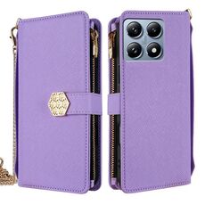 Per Xiaomi 14T Pro 5G Custodia a tracolla in pelle con texture incrociata (viola)