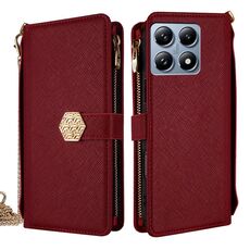 Per Xiaomi 14T Pro 5G Custodia a tracolla in pelle con texture incrociata (rossa)