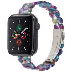 Per Apple Watch 42mm / 41mm / 40mm / 38mm Cinturino in resina ovale (fiore verde viola)