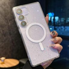Per Samsung Galaxy S25 5G Custodia per telefono in TPU MagSafe con paillettes e glitter (trasparente)
