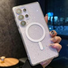 Per Samsung Galaxy S25 Ultra 5G Custodia per telefono in TPU MagSafe con paillettes e glitter (trasparente)