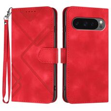 Per Google Pixel 10 / Pixel 10 Pro Custodia per telefono in pelle con motivo a linee (rosso)