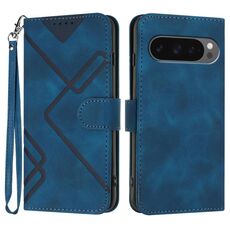 Per Google Pixel 10 / Pixel 10 Pro Custodia per telefono in pelle con motivo a linee (blu reale)