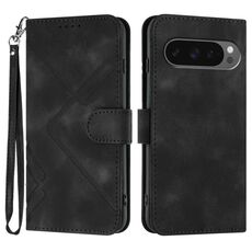 Per Google Pixel 10 / Pixel 10 Pro Custodia per telefono in pelle con motivo a linee (nero)