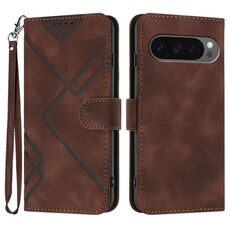 Per Google Pixel 10 / Pixel 10 Pro Custodia per telefono in pelle con motivo a linee (caffè)