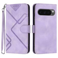 Per Google Pixel 10 / Pixel 10 Pro Custodia per telefono in pelle con motivo a linee (viola chiaro)