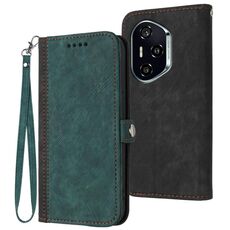 Custodia in pelle con cinturino a doppia piega e fibbia laterale per Honor 400 (verde scuro)