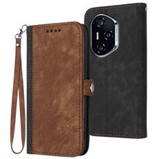 Custodia in pelle per telefono con cinturino a doppia piega e fibbia laterale per Honor 400 (marrone)