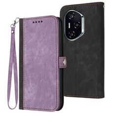 Custodia in pelle per telefono con cinturino a doppia piega e fibbia laterale per Honor 400 (viola)