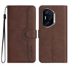 Custodia in pelle con motivo a cuore per Honor 400 (marrone)