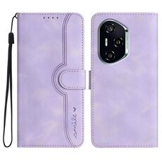 Custodia in pelle con motivo a cuore per Honor 400 (viola)