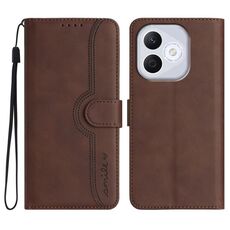 Custodia in pelle con motivo a cuore per Honor 400 Lite (marrone)