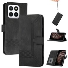 Custodia per telefono in pelle Flip Cubic Skin Feel per Honor X8c 4G (nera)