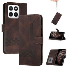 Per Honor X8c 4G Custodia per telefono in pelle con effetto pelle cubica (marrone)