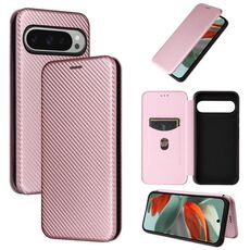 Per Google Pixel 10 Pro XL 5G Custodia per telefono in pelle con texture in fibra di carbonio globale (rosa)