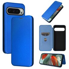 Per Google Pixel 10 Pro XL 5G Custodia per telefono in pelle con texture in fibra di carbonio globale (blu)