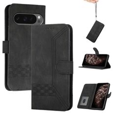 Per Google Pixel 10 / Pixel 10 Pro Custodia per telefono in pelle con effetto pelle cubica (nero)