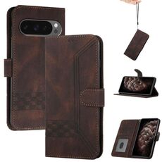 Per Google Pixel 10 / Pixel 10 Pro Custodia per telefono in pelle con effetto pelle cubica (marrone)