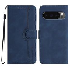 Per Google Pixel 10 Pro XL Custodia per telefono in pelle con motivo a cuore (blu reale)