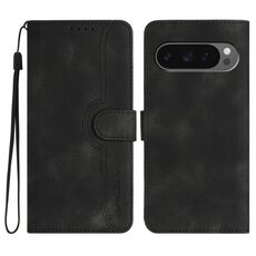 Per Google Pixel 10 Pro XL Custodia per telefono in pelle con motivo a cuore (nero)