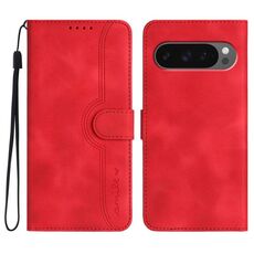 Per Google Pixel 10 / Pixel 10 Pro Custodia per telefono in pelle con motivo a cuore (rosso)