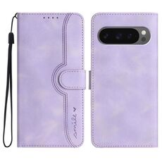 Per Google Pixel 10 / Pixel 10 Pro Custodia per telefono in pelle con motivo a cuore (viola)