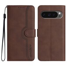 Per Google Pixel 10 / Pixel 10 Pro Custodia per telefono in pelle con motivo a cuore (marrone)