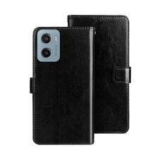Per Motorola Moto E15 idewei Crazy Horse Texture Custodia in pelle per telefono (nero)