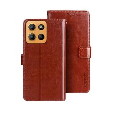 Per Motorola Moto G15 idewei Crazy Horse Texture Custodia in pelle per telefono (marrone)