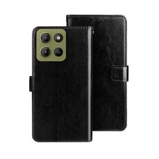 Per Motorola Moto G15 Power idewei Crazy Horse Texture Custodia in pelle per telefono (nero)