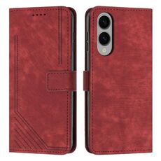 Per Samsung Galaxy S25 Edge 5G Custodia in pelle con motivo a strisce Skin Feel e cordino lungo (rosso)