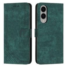 Per Samsung Galaxy S25 Edge 5G Custodia in pelle con motivo a strisce Skin Feel e cordino lungo (verde)