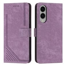 Per Samsung Galaxy S25 Edge 5G Custodia in pelle con motivo a strisce Skin Feel e cordino lungo (viola)
