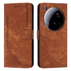 Per Xiaomi 15 Custodia per telefono in pelle con motivo a strisce Ultra Skin Feel con cordino (marrone)