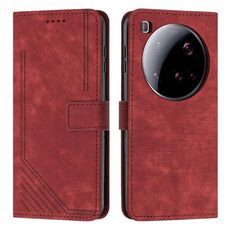 Per Xiaomi 15 Custodia in pelle con motivo a strisce Ultra Skin Feel con cordino (rosso)