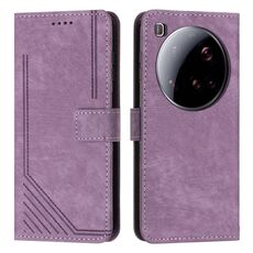 Per Xiaomi 15 Custodia in pelle con motivo a strisce Ultra Skin Feel con cordino (viola)