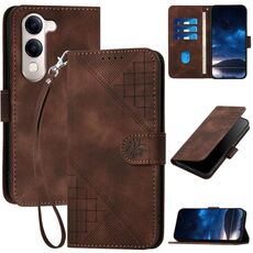 Per vivo Y29s 5G / Y04 4G Global Grid Butterfly Embossed Pattern Custodia in pelle per telefono con cordino (caffè)