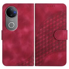 Per vivo V50 Custodia in pelle con motivo a testa di elefante in rilievo e cordino (rosso rosa)