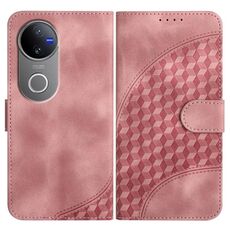 Per vivo V50 Custodia in pelle con motivo a testa di elefante in rilievo con cordino (rosa)