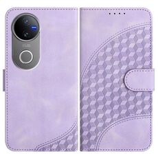 Per vivo V50 Custodia in pelle con motivo a testa di elefante in rilievo e cordino (viola chiaro)