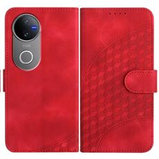Per vivo V50 Custodia in pelle con motivo a testa di elefante in rilievo e cordino (rosso)