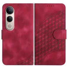 Per vivo V50 Lite 4G / 5G Custodia in pelle con motivo a testa di elefante e cordino (rosso rosa)
